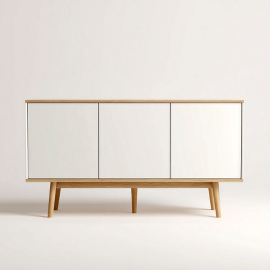 Szafka RTV z białym frontem z płyty MDF i drewna sosnowego - 150 x 40 x 75