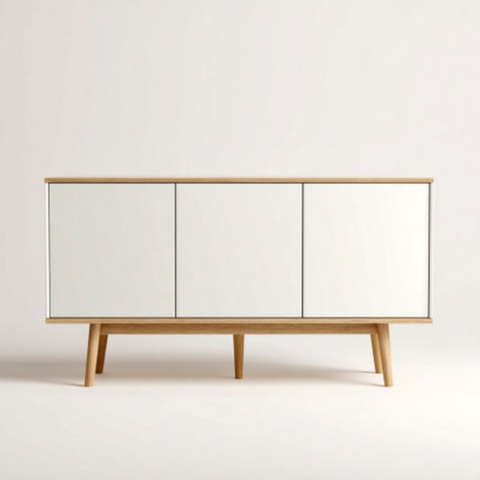 Szafka RTV z białym frontem z płyty MDF i drewna sosnowego - 150 x 40 x 75